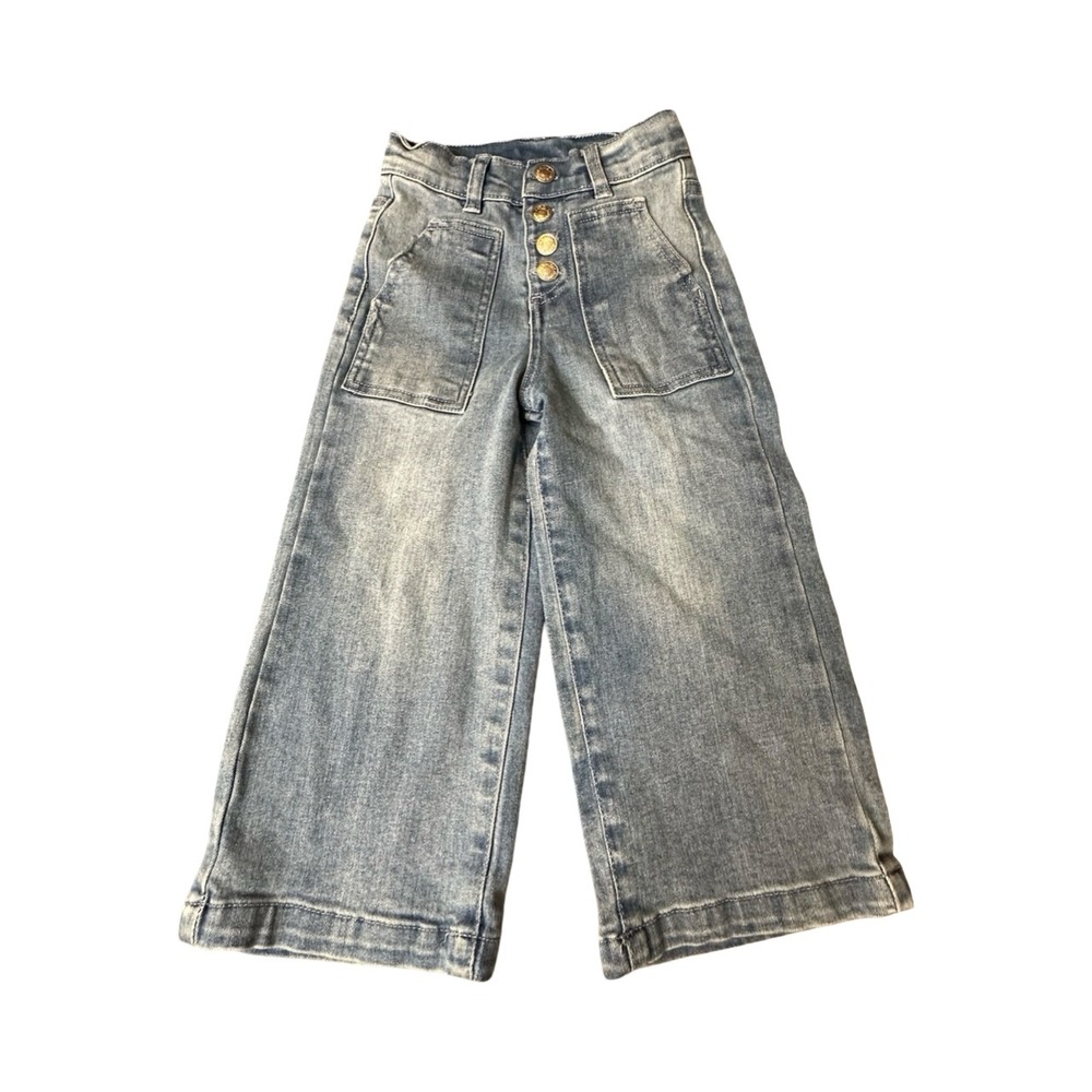 Jessica Simpson Jeans Girls 3T Blue Wide Leg Button Fly Patch Pocket BD330JS